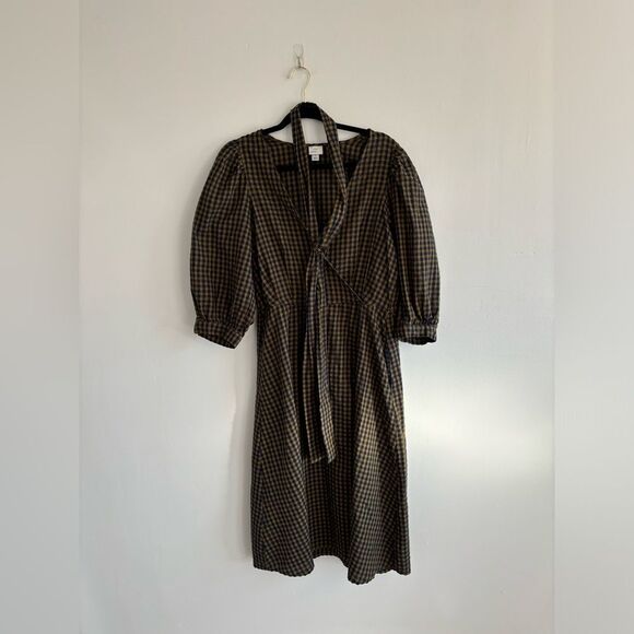 a new day Dresses & Skirts - A New Day Small Green Blue Gingham Peasant Cottage Core Maxi Dress Puff Sleeve